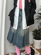 Distressed Pleated Design Midi Skirt