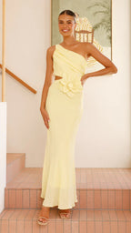 Bloom One Shoulder Cut Out Maxi Dress - Hot Pink
