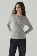 Vintage Structured Henley Long Sleeve Top