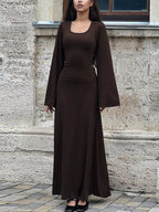 Solid U Neck Tie Back Maxi Dress