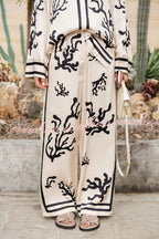 Light and Comfortable Satin Unique Print Elastic Waist Pocketed Wide Leg Pants