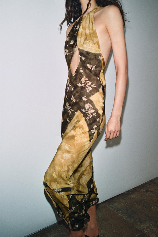 Tie-Dye Halter Cutout Maxi Dress