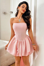 Strapless Corset Bustier Bubble Skirt Bow Back Mini Dress