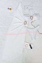 Solid Color Sexy Metallic Stretch Two Piece Bikini Swimsuit and One Shoulder Slim Cover Up Set