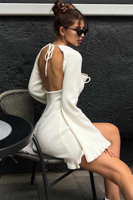 One Shoulder Long Sleeve Ruffle Cuff Lettuce Hem Mini Sweater Dress