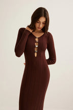 Brown Ribbed Knit Bodycon Dress