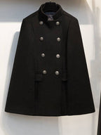 Woolen Poncho Coat Stand Collar Double Breasted Women Cape Outerwear