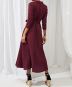 Elegant Linen Lace-Up Midi Dress