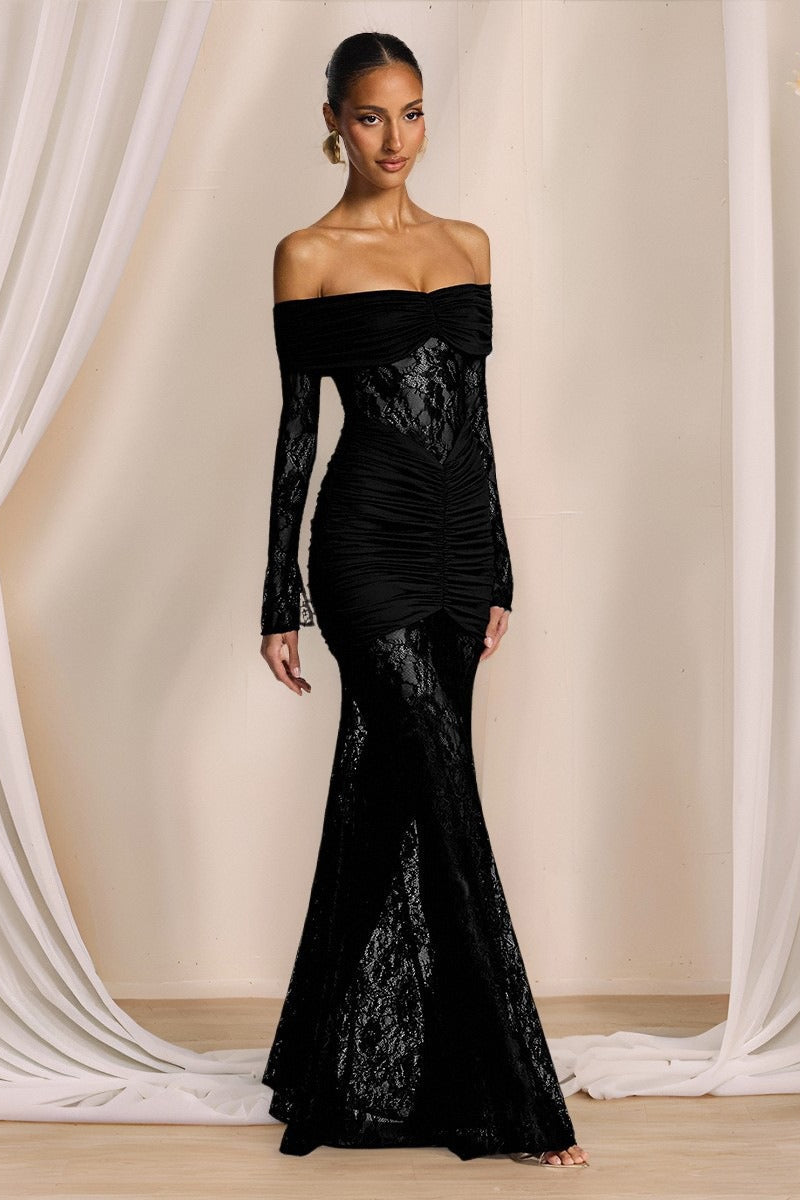 Lace Off Shoulder Long Sleeve Dress