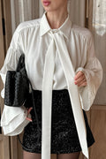 French Flare Sleeve Tie Blouse