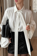 French Flare Sleeve Tie Blouse