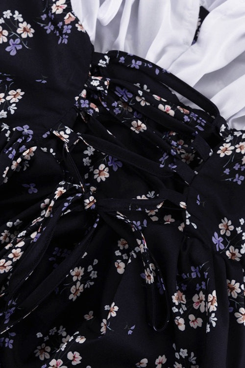Two Piece Puff Sleeve Strapless Floral Dress
