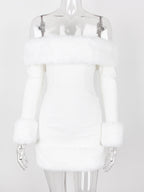 Faux Fur Trim Mini Dress Off The Shoulder Sexy Birthday Party Dresses