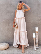 Boho Halter Neck Maxi Shift Dress for Women - Ruffle Tiered Flowy Sun Dress - Summer Beach Vacation 2026