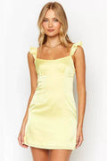 Satin Square Neck Ruffle Strap Princess Seam Bodycon Mini Dress