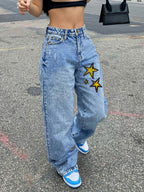 Basic Wash Print Straight Leg Boyfriend Jeans