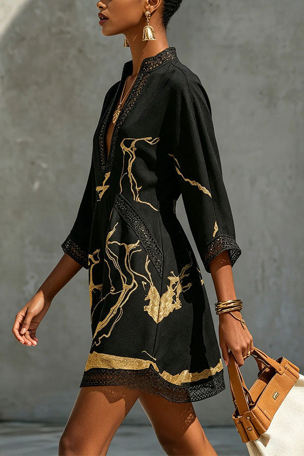 Aurelia Gilded Marble Linen Tunic Dress