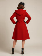 Vintage Hooded A-line Double-breasted Woolen Midi Coat For Women 2026