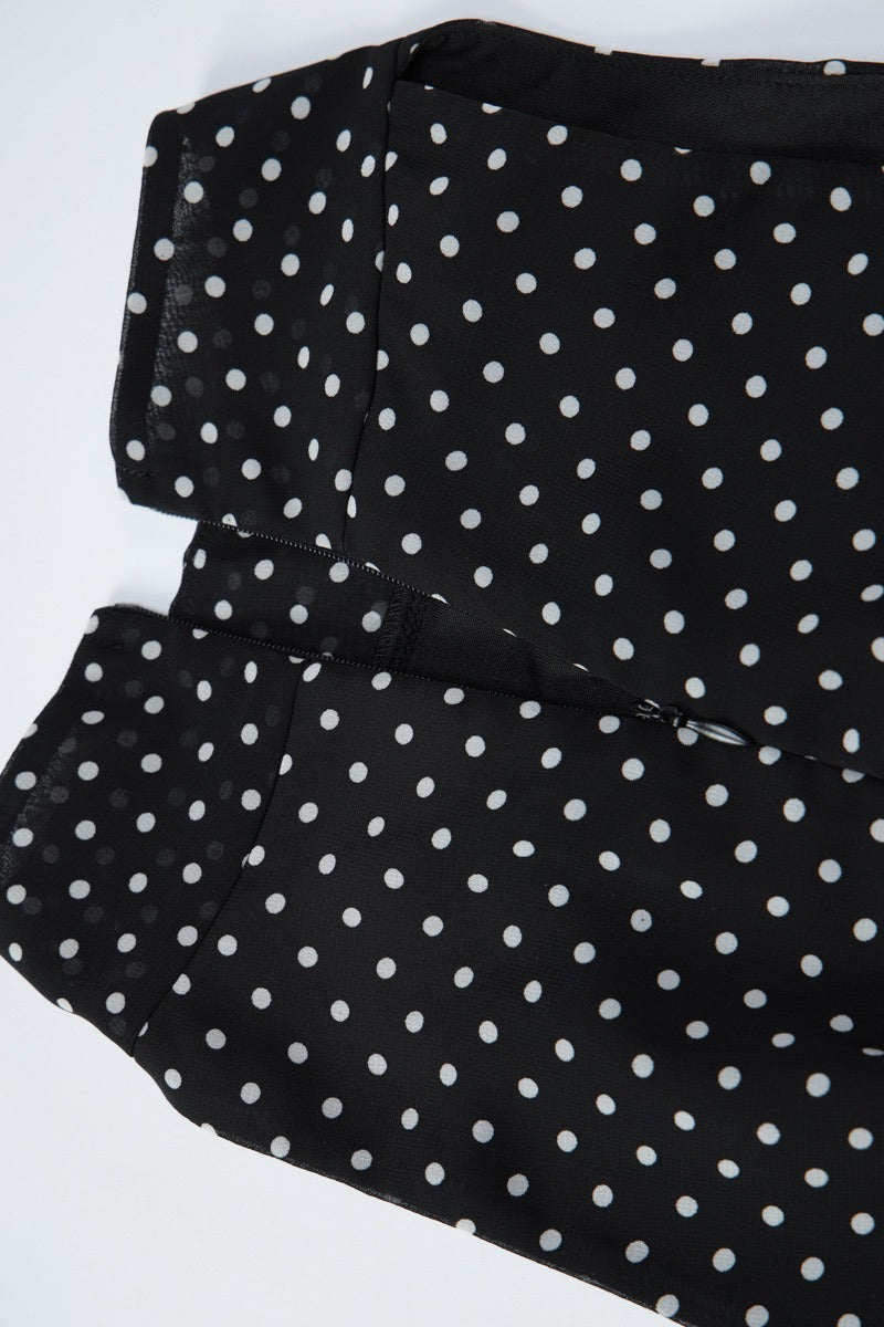 Black Halter Neck Polka Dot Ruffle Tiered Bubble Hem Mini Dress