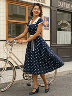 Polka Dot Midi Vintage Dress Belted Hepburn Style Summer Co-ord Set For Women 2026