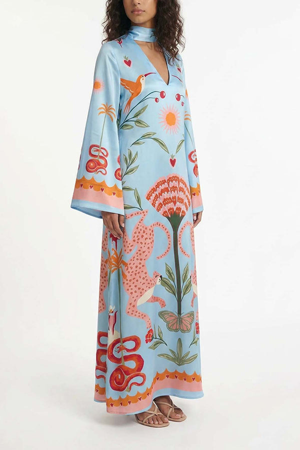 Safari Fantasy Tie-Neck Maxi Dress