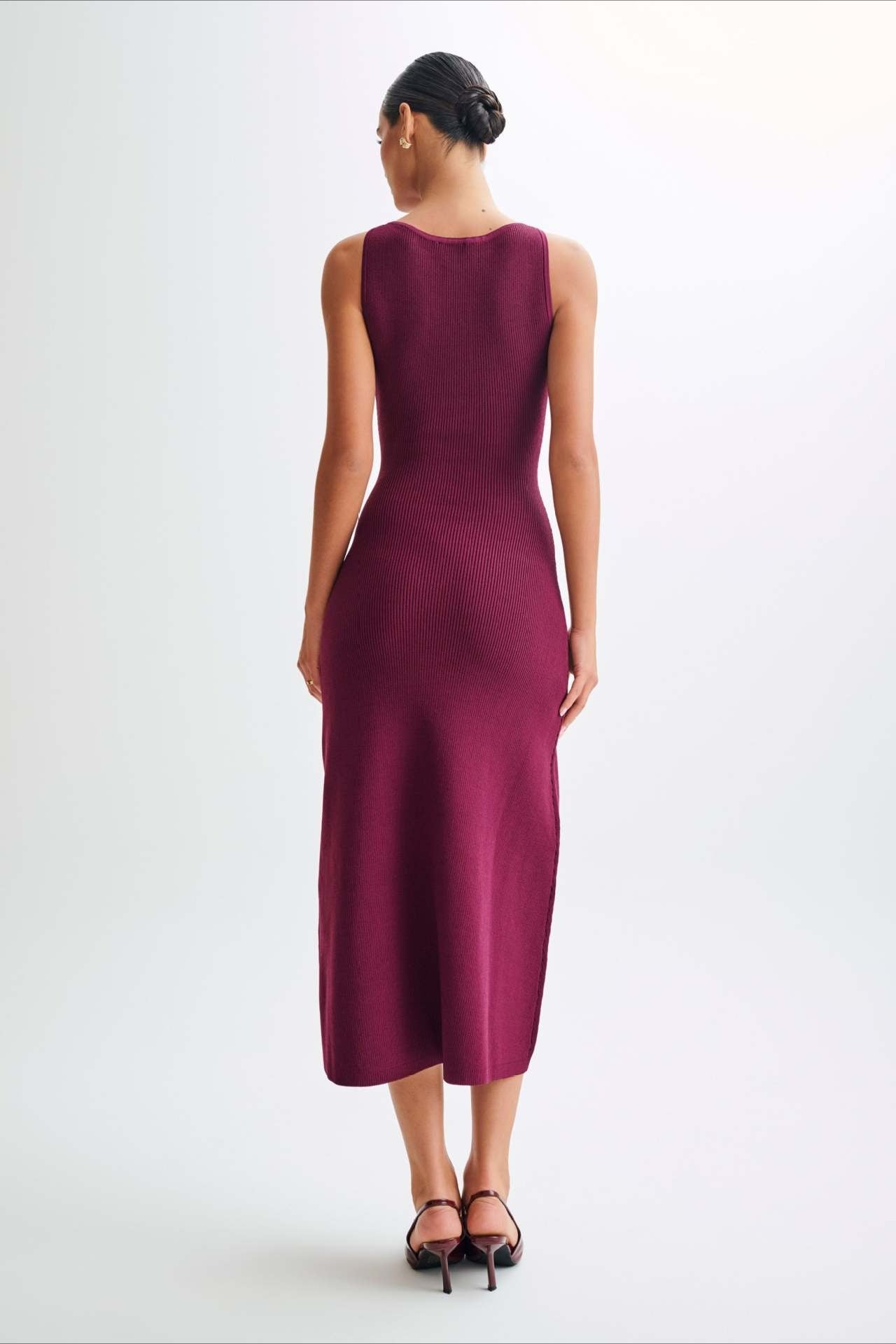 Ribbed Knit Sleeveless Button Down Crewneck Flap Pocket Bodycon Midi Sweater Dress