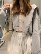 Anti Pilling Bunny Ears Zip-Up Cropped Hoodie