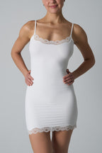 Scalloped Lace Trim Scoop Neck Spaghetti Strap Bodycon Mini Dress