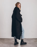 Chunky and Warm Knit Button Pocketed Oversized Midi Cardigan