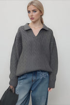 Vintage Polo Neck Cable Sweater