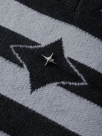 Plush Stripe Print V Neck Star Embellished Sweater