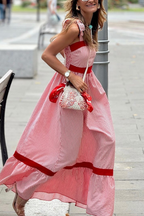 Stella Effortless Red and White Vertical Striped Long Dress with Bow Straps Premium Wardrobe Essential