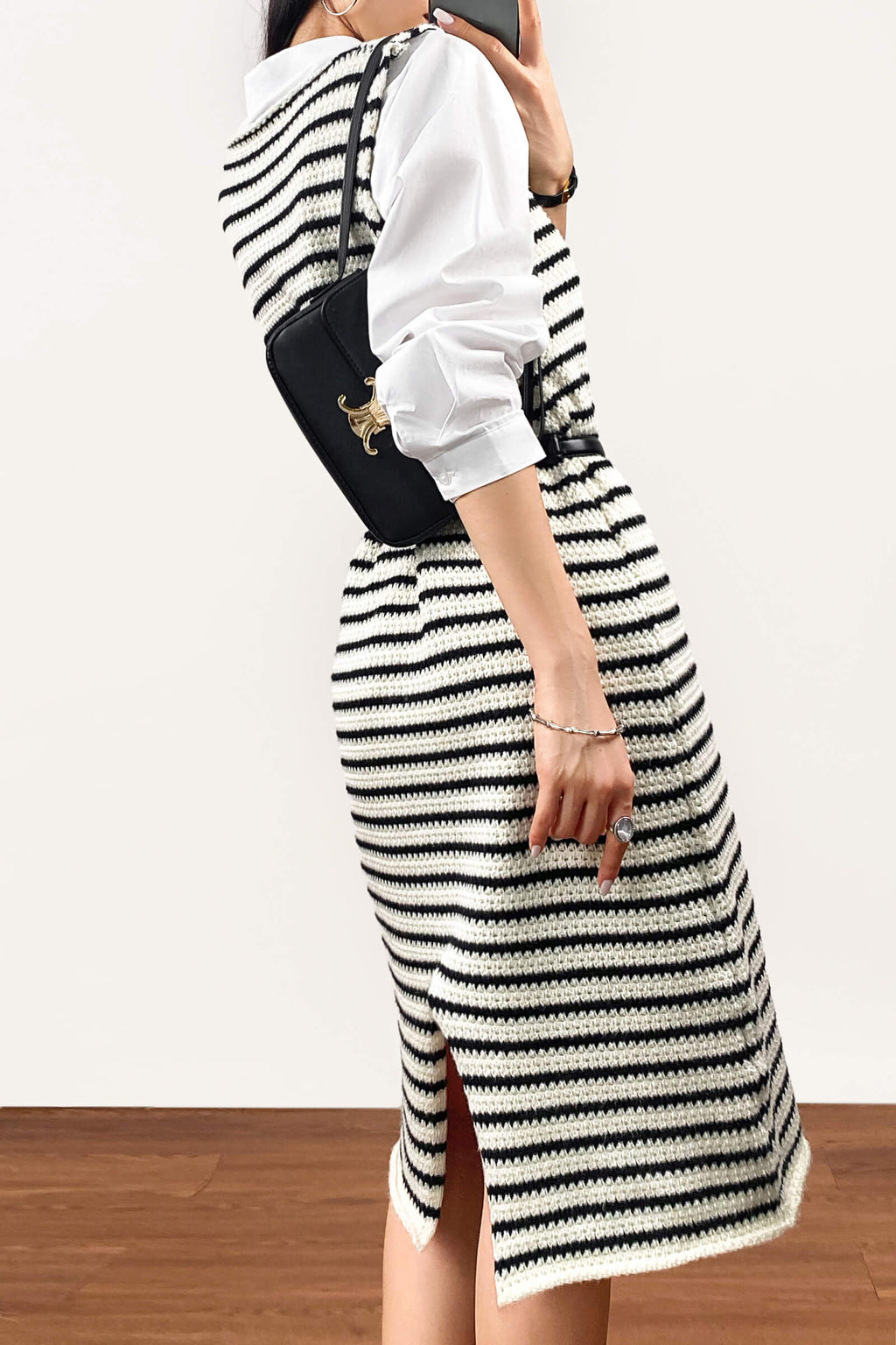 Horizontal Stripe Knit Sleeveless Scoop Neck Bodycon Midi Dress