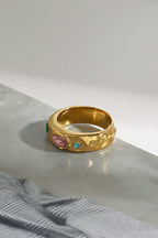 Multicolor Diamond-studded Stainless Steel Ring