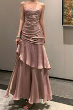 Sweetheart Spaghetti Strap Ruched Knot Detail Tiered Mermaid Maxi Gown