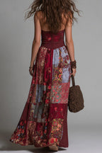 Unique Printed V-neck Sleeveless Fitted Waist Casual Maxi Dress