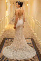 Vintage Lace Off Shoulder Mermaid Train Reception Dress