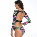 Julie's Backless Floral Long Sleeve Bikini Cover-up Swimsuit
