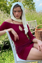 Off Shoulder Keyhole Bell Sleeve Draped Mini Skirt Set