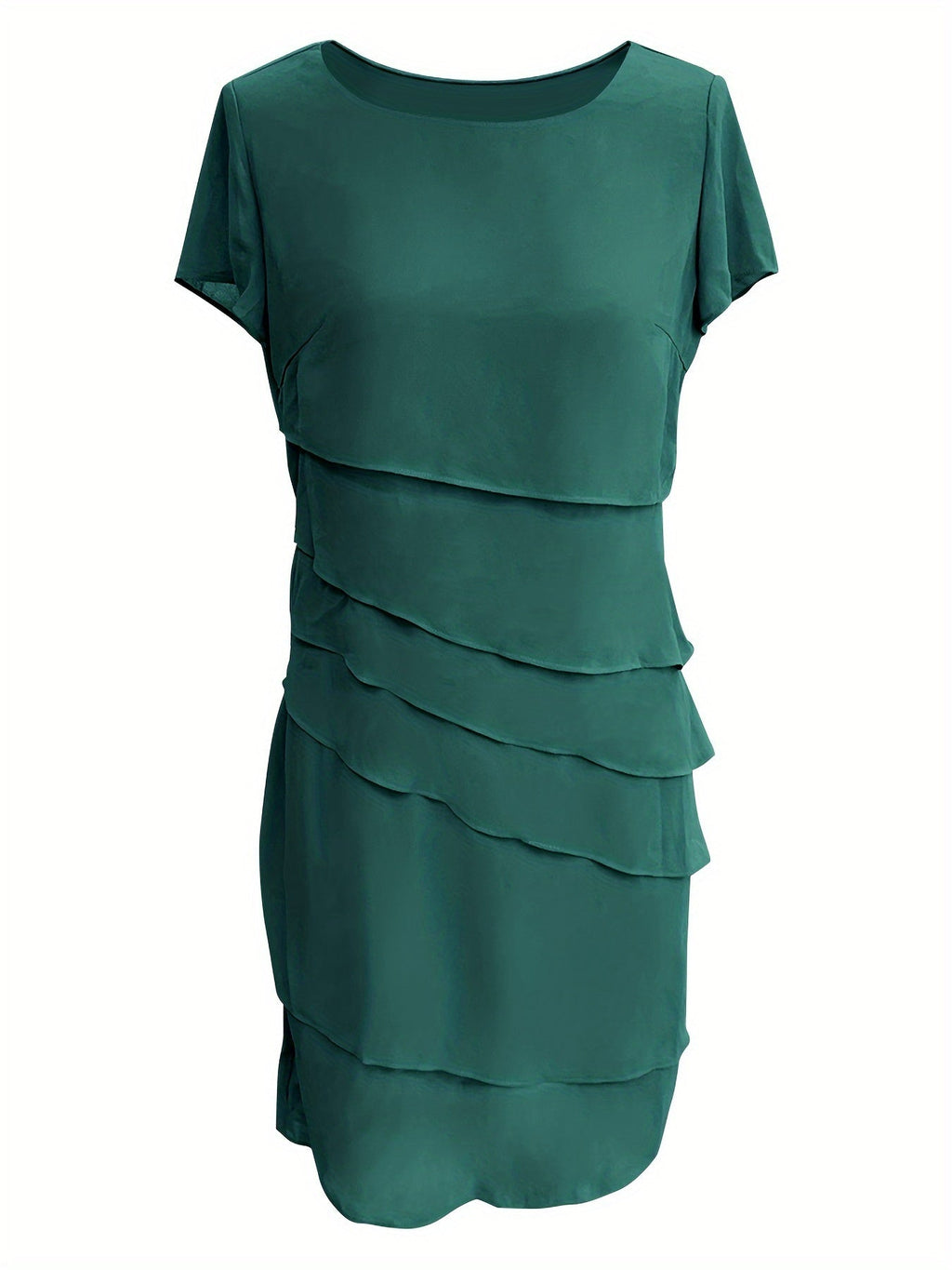 Cecilia Boutique Cotton Layered Trim Round Neck Short Sleeve Evening Dress for Women Chic Silhouette Collection