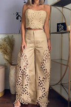 Sienna Embroidered Cut-Out Palazzo Pants Two-Piece Set