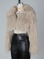 Fringed Faux Fur Cropped Coat V-neck Winter Jacket For Women 2026