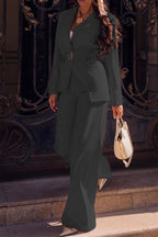 Solid Straight Leg Pants Blazer Casual Two Piece Set