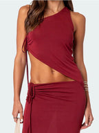 One Shoulder Lace-up Asymmetry Tank Top