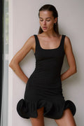 Square Neck Ruffle Hem Bodycon Mini Dress