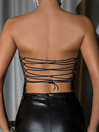 See Through Rhinestone Tassel Hem Bandeau Top