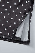 Black Spaghetti Strap Sweetheart Neck Lace Trim Polka Dot Side Slit Mini Dress