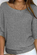 Crew Neck Knitted Half Sleeve Sweater