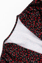 Deep V Neck Long Sleeve 3D Flower Applique High Slit Maxi Dress