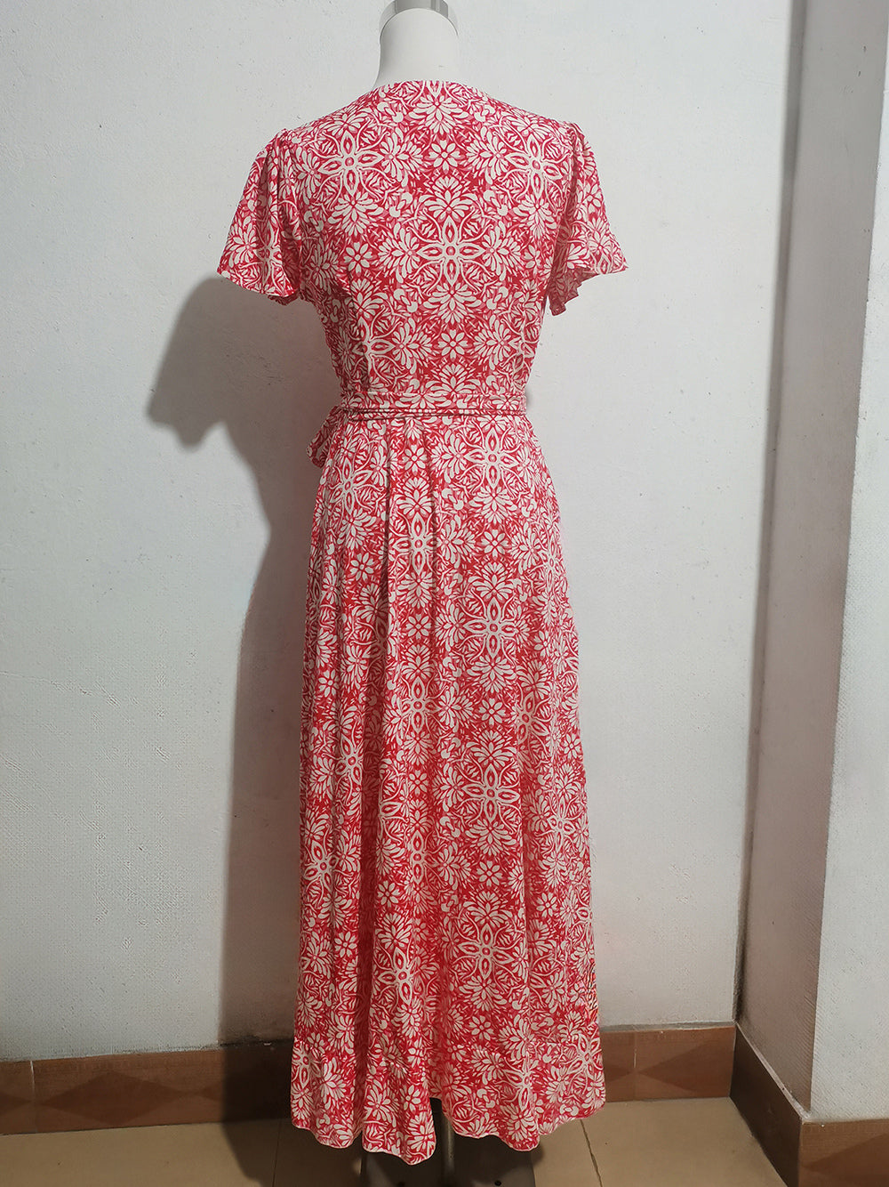 Floral Boho Short Sleeve Wrap Maxi Dress - V Neck Belted High-Low Flowy Sun Dress - Summer Beach Vacation 2026